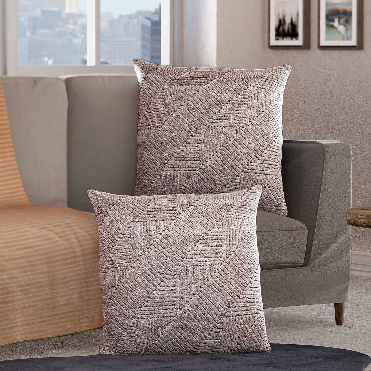 Set of 2 - 100% Cotton Knitted Jacquard Textured Cotton Cushion Cover (Size 45) - Silver 7282986 1