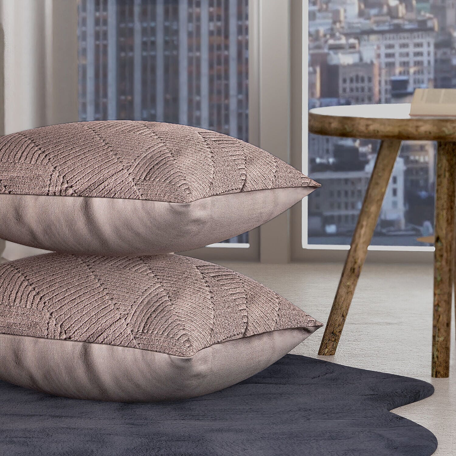Set of 2 - 100% Cotton Knitted Jacquard Textured Cotton Cushion Cover (Size 45) - Silver 7282986 2