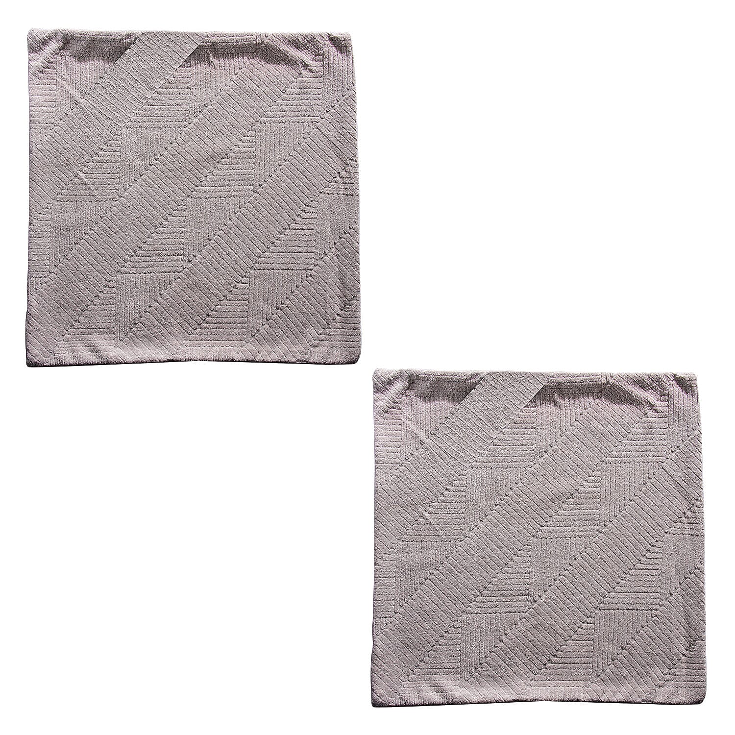 Set of 2 - 100% Cotton Knitted Jacquard Textured Cotton Cushion Cover (Size 45) - Silver 7282986 3