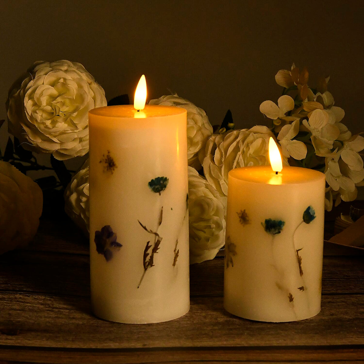 Set of 2 LED Wax Candle Lights Embedded with Dry Flower (2AA Battery not inc.) - Blue 7862041 4