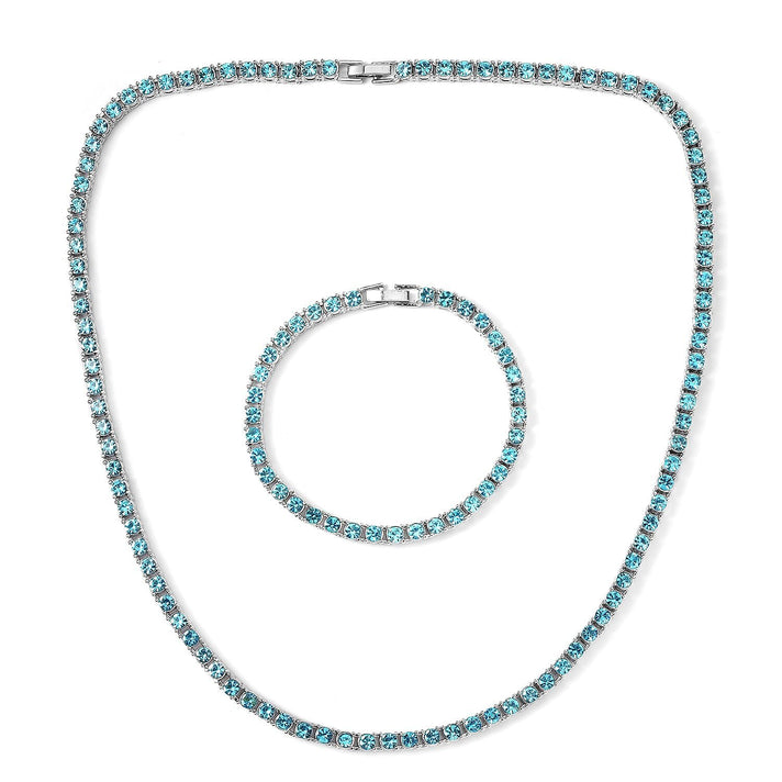Set of 2 - Light Blue Crystal Tennis Necklace (Size - 20) &amp; Bracelet (Size - 7.5) in Silver Tone V32670111 1