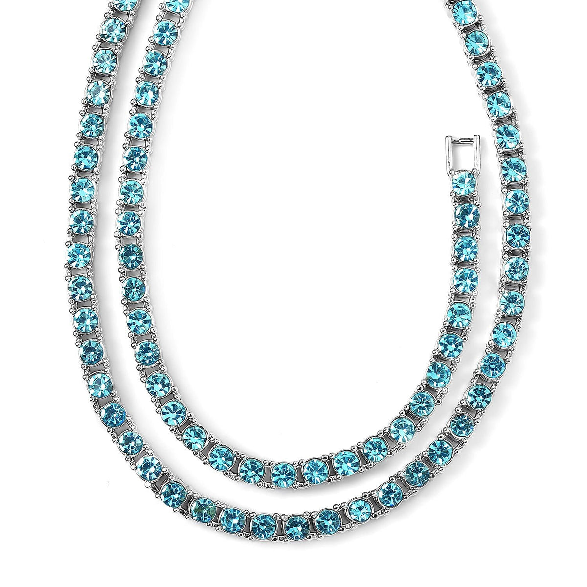 Set of 2 - Light Blue Crystal Tennis Necklace (Size - 20) &amp; Bracelet (Size - 7.5) in Silver Tone V32516264 4