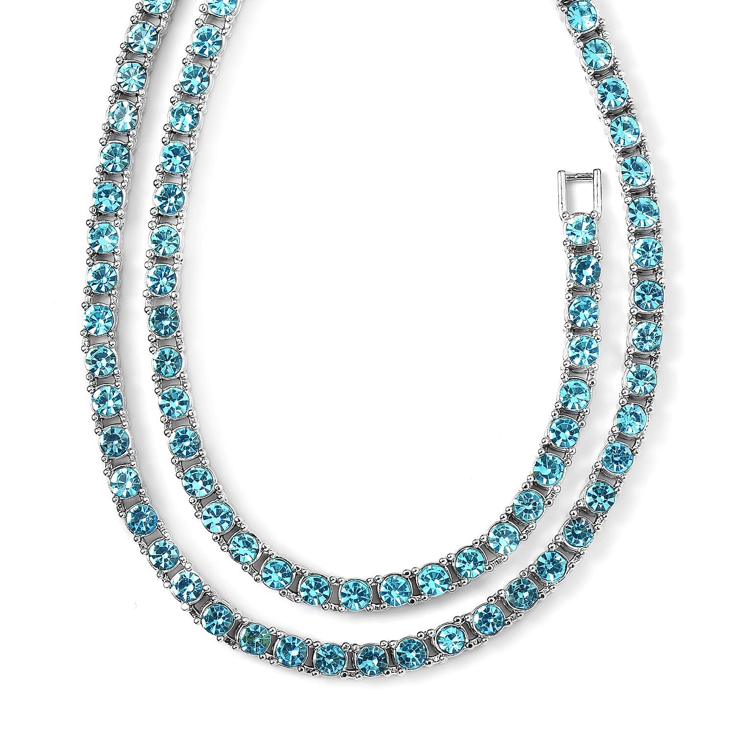 Set of 2 - Light Blue Crystal Tennis Necklace (Size - 20) &amp; Bracelet (Size - 7.5) in Silver Tone V32516264 4