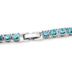 Set of 2 - Light Blue Crystal Necklace (Size - 20) & Tennis Bracelet (Size - 7.5) in Silver Tone
