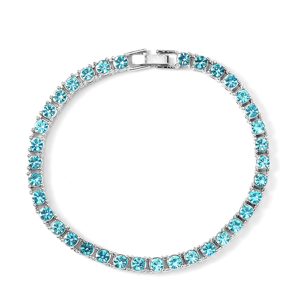 Set of 2 - Light Blue Crystal Necklace (Size - 20) & Tennis Bracelet (Size - 7.5) in Silver Tone