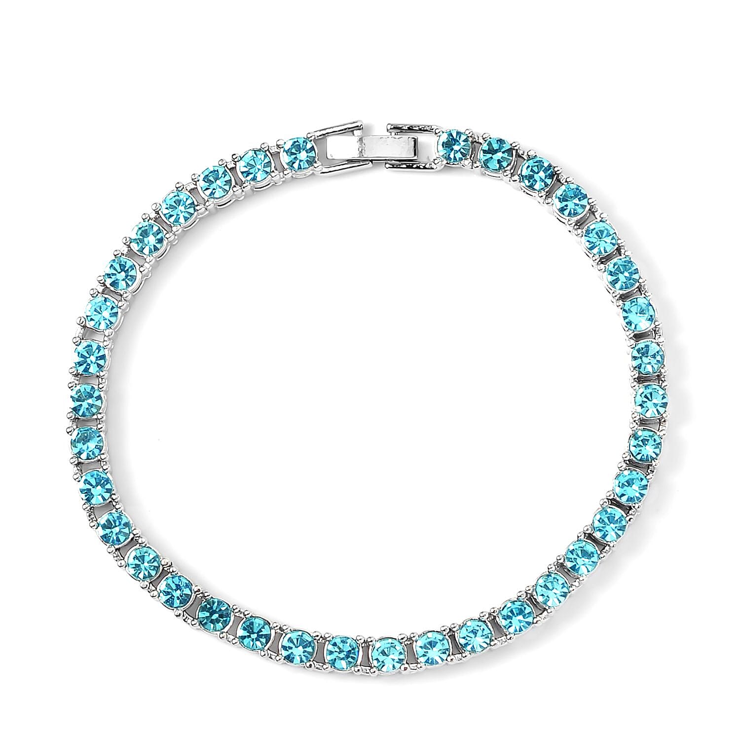 Set of 2 - Light Blue Crystal Tennis Necklace (Size - 20) &amp; Bracelet (Size - 7.5) in Silver Tone V32516264 6