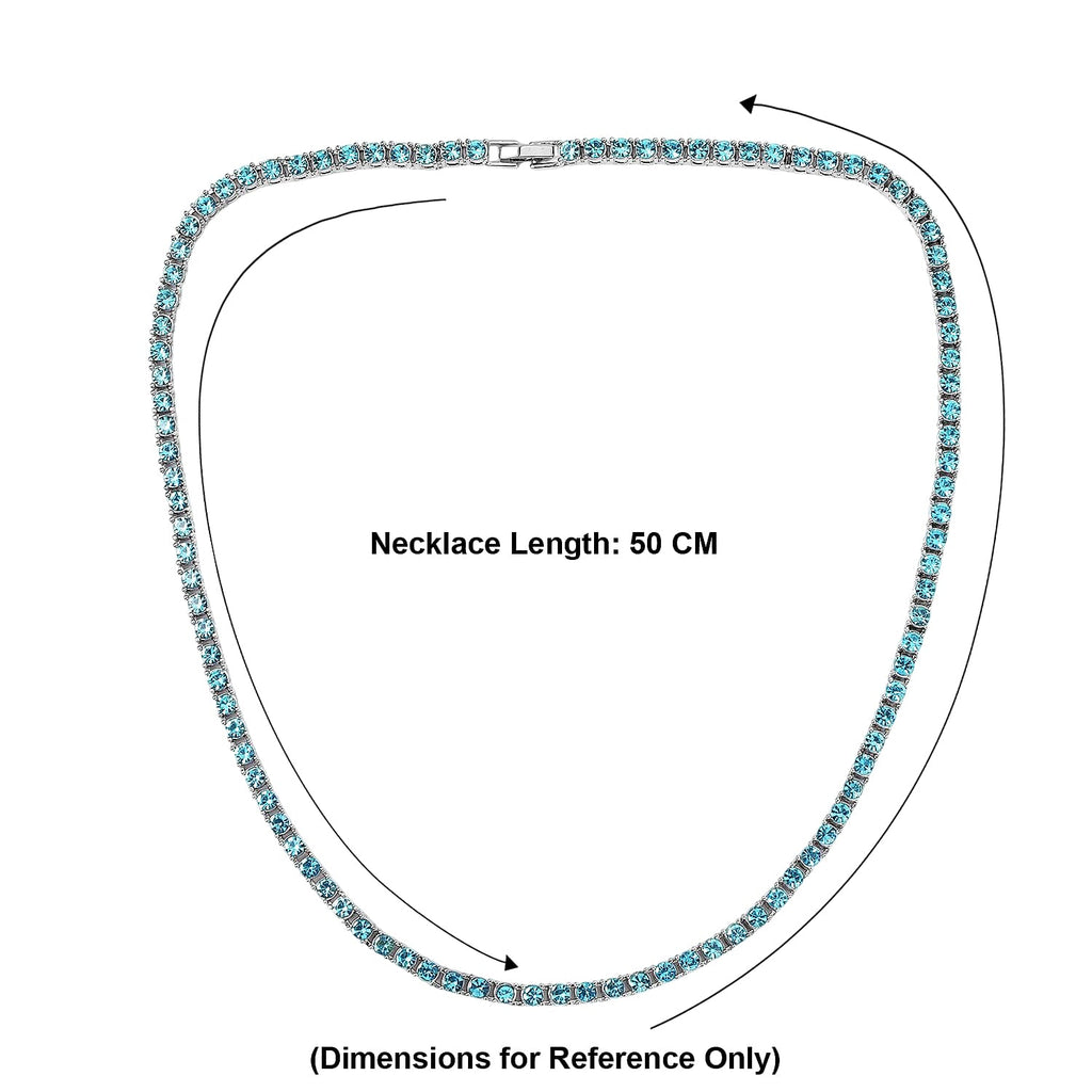 Set of 2 - Light Blue Crystal Necklace (Size - 20) & Tennis Bracelet (Size - 7.5) in Silver Tone