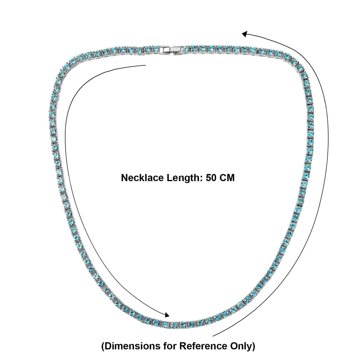 Set of 2 - Light Blue Crystal Tennis Necklace (Size - 20) &amp; Bracelet (Size - 7.5) in Silver Tone V32516264 7