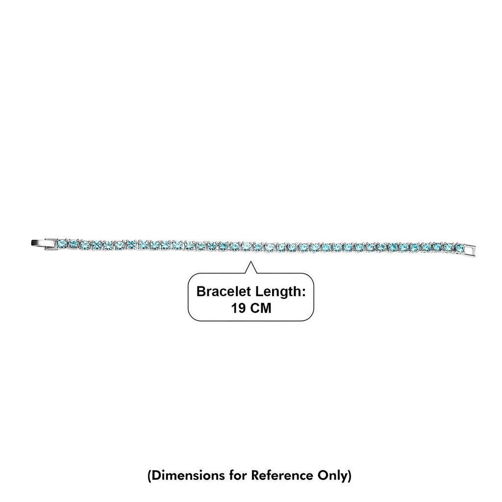Set of 2 - Light Blue Crystal Necklace (Size - 20) & Tennis Bracelet (Size - 7.5) in Silver Tone