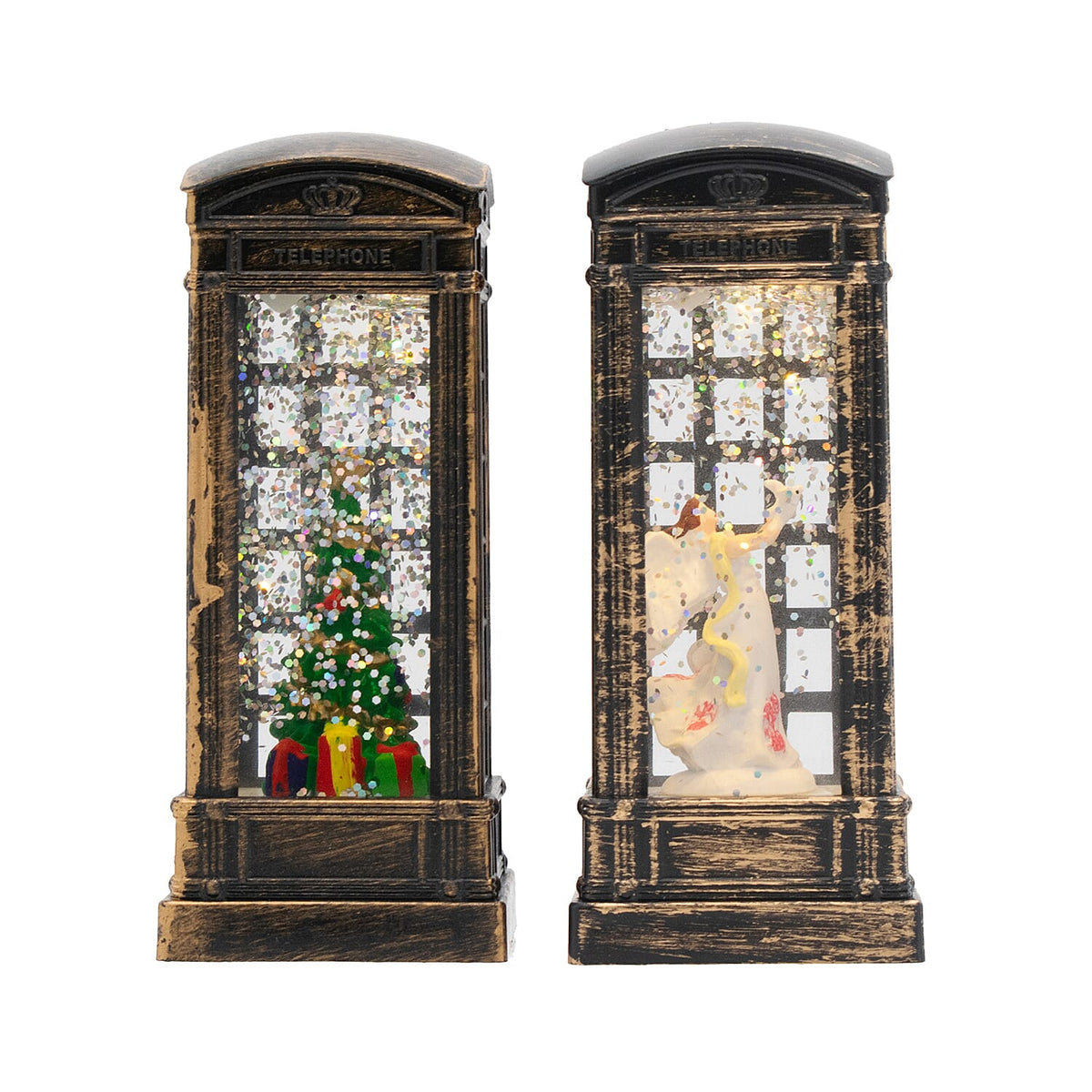 Set of 2 Light Up Telephone Box Christmas Decoration (Angel &amp; Tree) - Multi 7553185 0