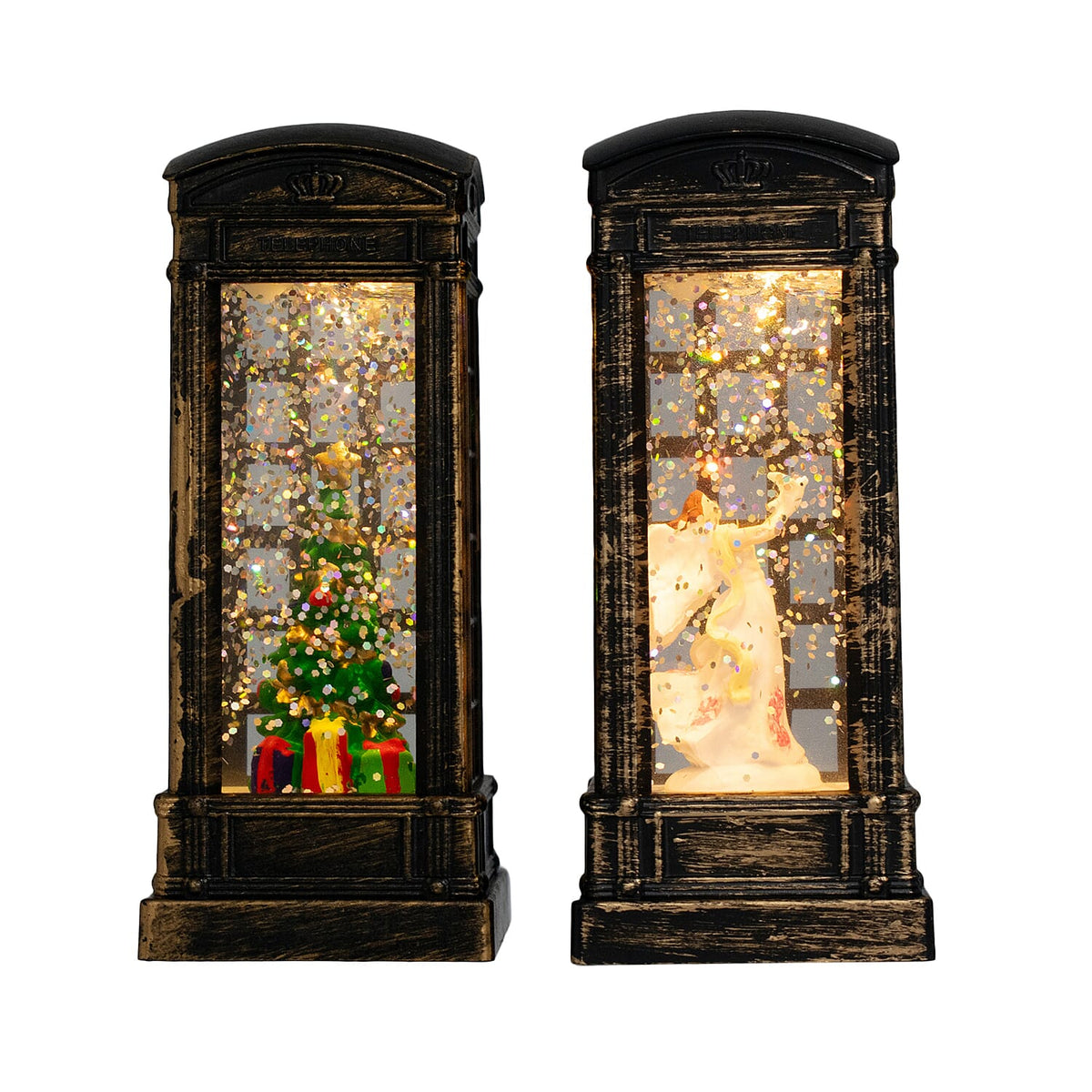 Set of 2 Light Up Telephone Box Christmas Decoration (Angel &amp; Tree) - Multi 7553185 3