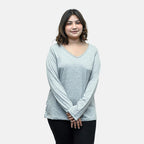 TAMSY Set of 2 Long Sleeves V Neck T-Shirt (Size L) - Grey - Lemon