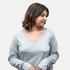 TAMSY Set of 2 Long Sleeves V Neck T-Shirt (Size L) - Grey - Lemon