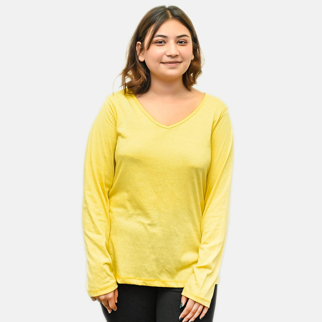TAMSY Set of 2 Long Sleeves V Neck T-Shirt (Size L) - Grey - Lemon