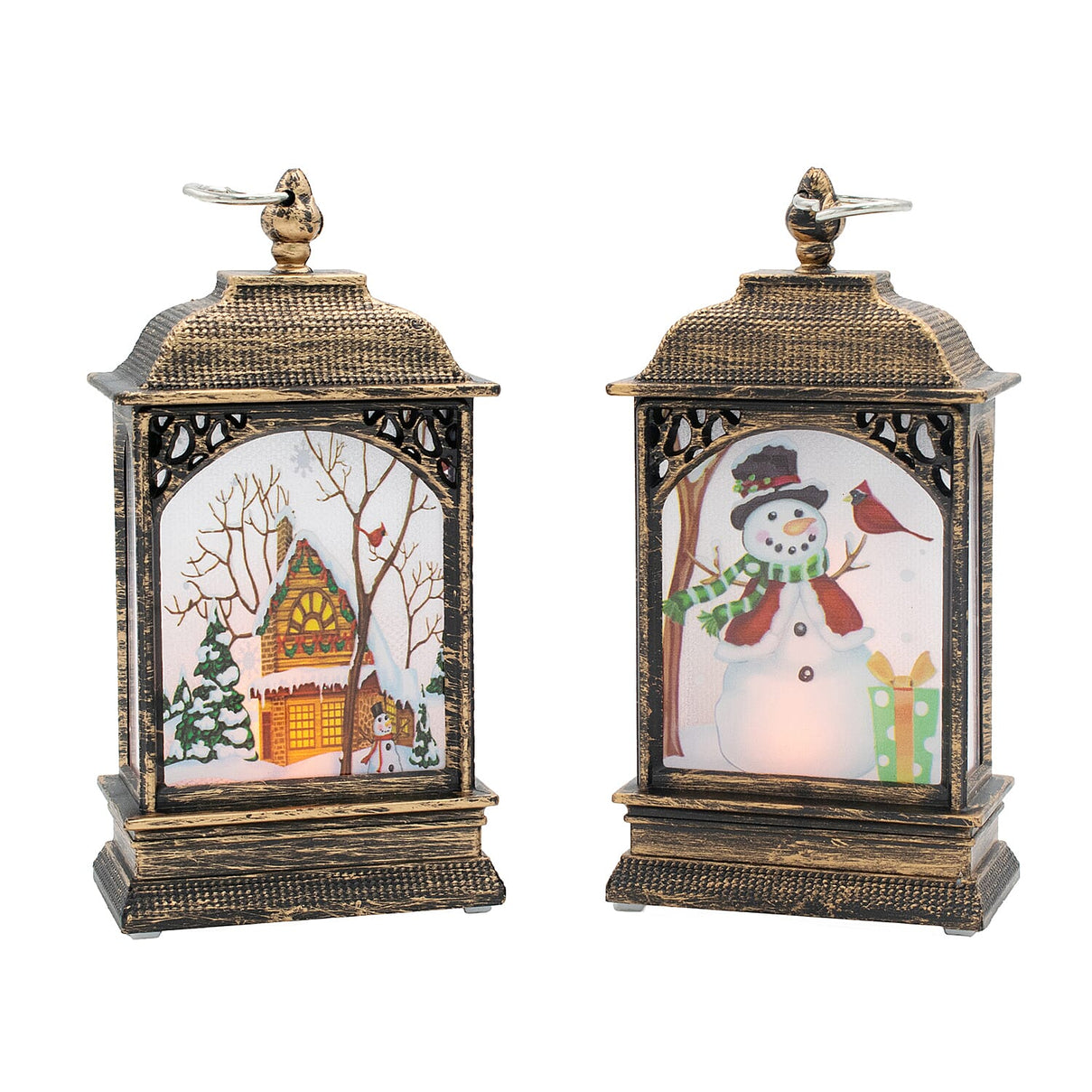 Set of 2 Mini Lantern Decoration with Christmas Designs (Home &amp; Snowman) - Multi 7553271 0