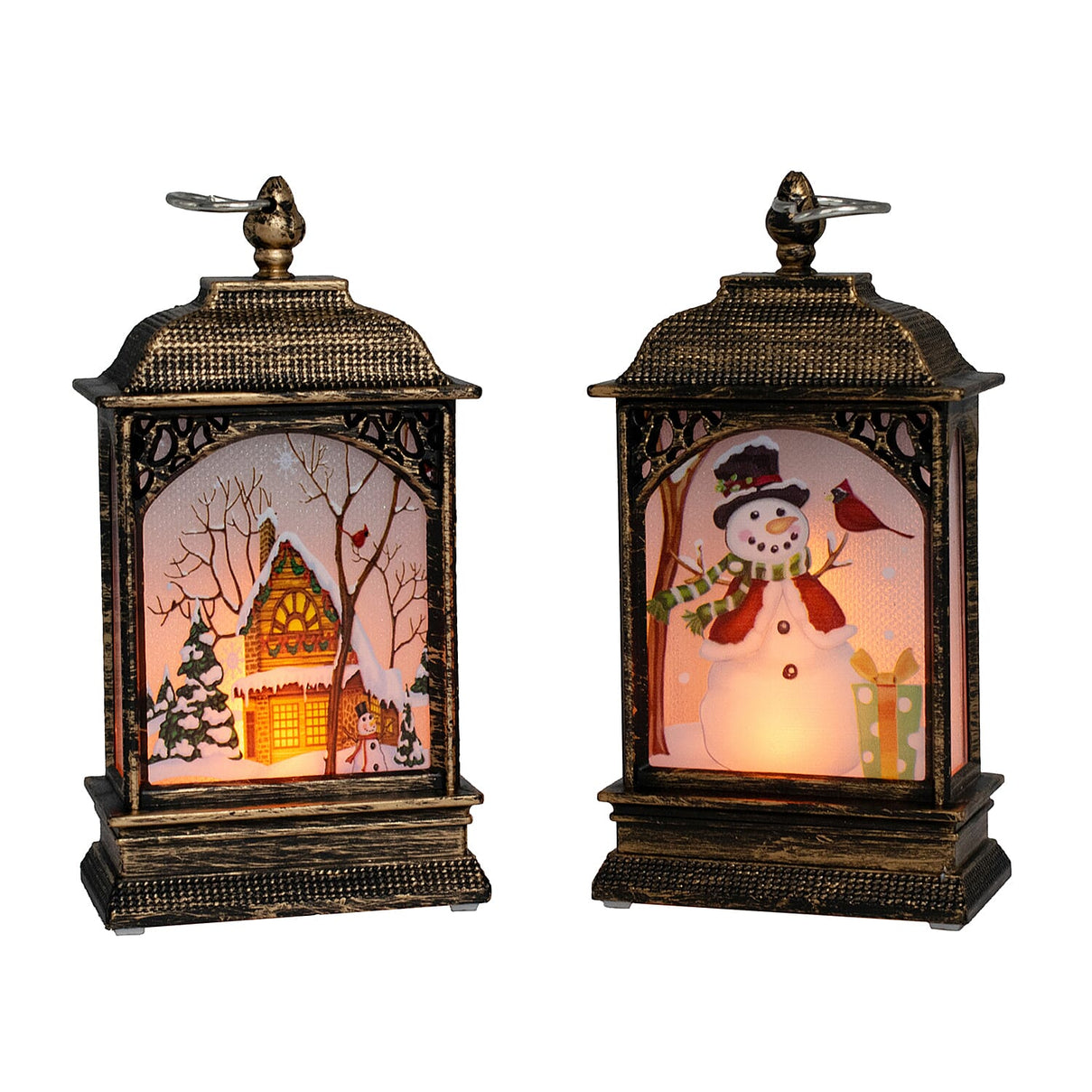 Set of 2 Mini Lantern Decoration with Christmas Designs (Home &amp; Snowman) - Multi 7553271 1