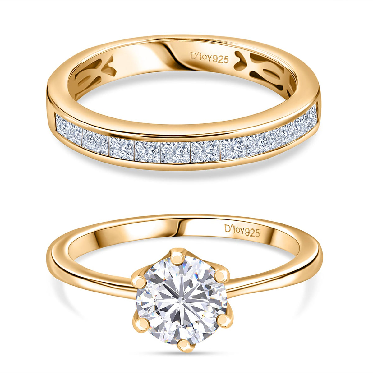 D'Joy Set of 2 -  Moissanite Band Ring in 18K Yellow Gold Plated Sterling Silver 1.50 Ct, Silver Wt. 6.00 Gms. 4417480 0