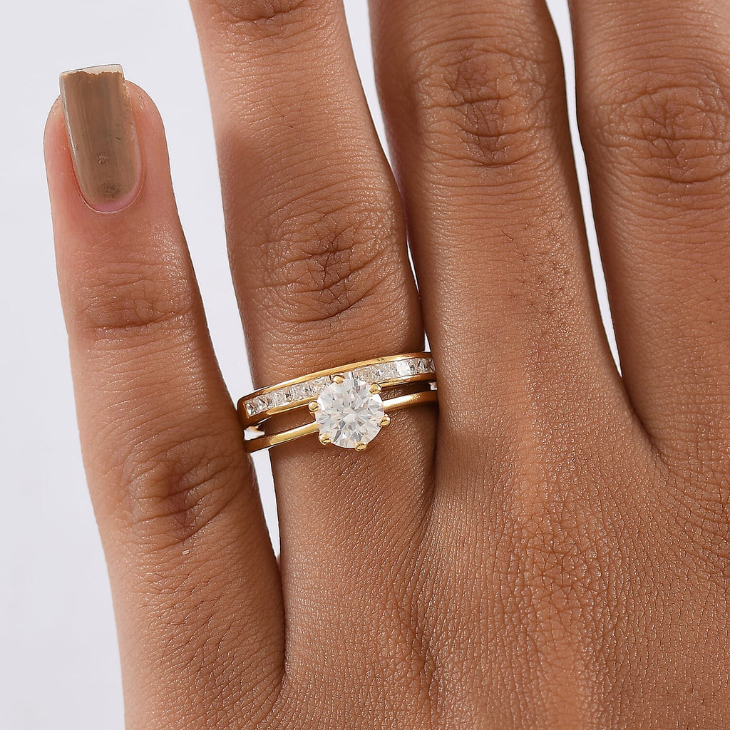 Set of 2 -  Moissanite Band Ring in 18K YG Plating Sterling Silver  Wt. 6 Gms  1.500  Ct.
