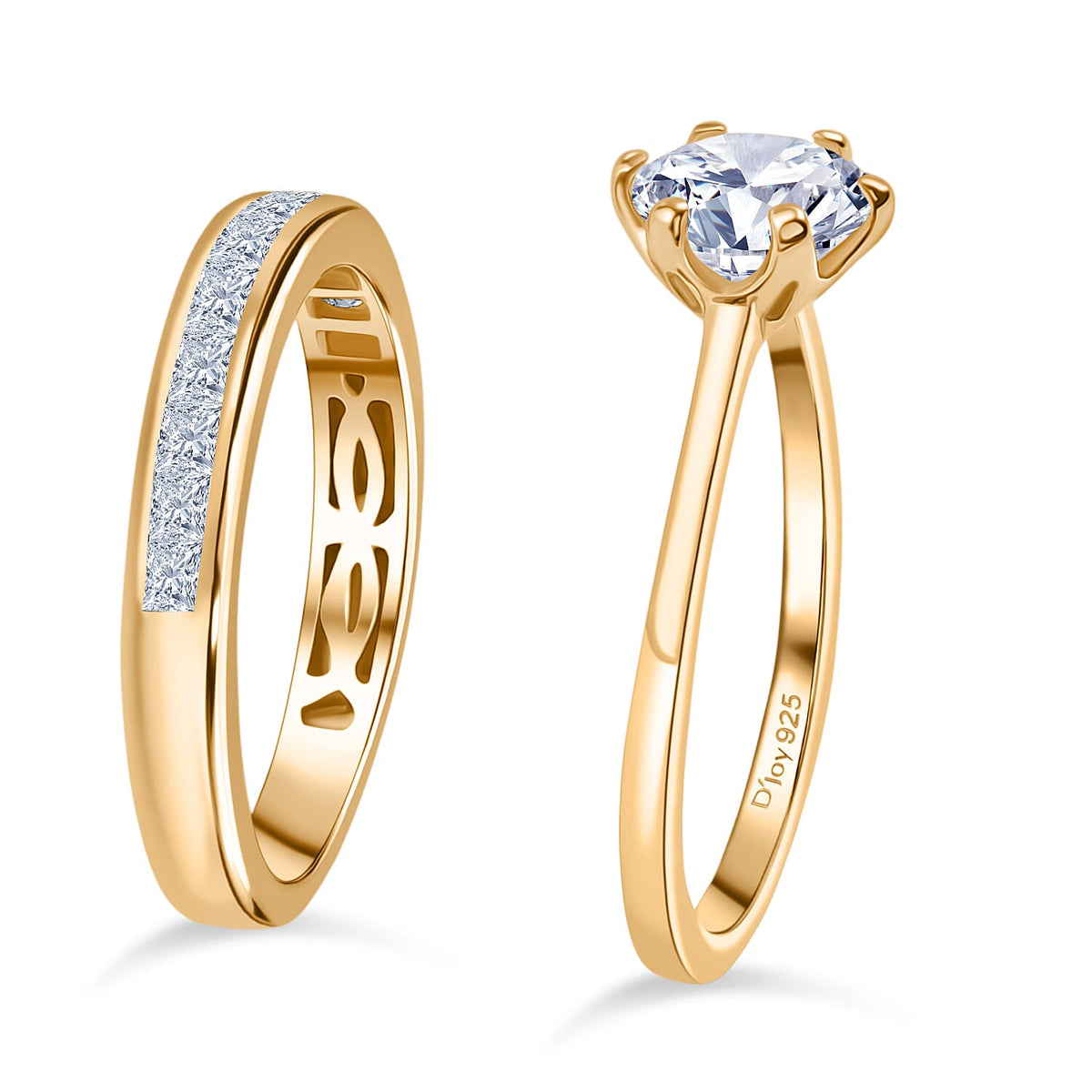 D'Joy Set of 2 -  Moissanite Band Ring in 18K Yellow Gold Plated Sterling Silver 1.50 Ct, Silver Wt. 6.00 Gms. 4417480 3