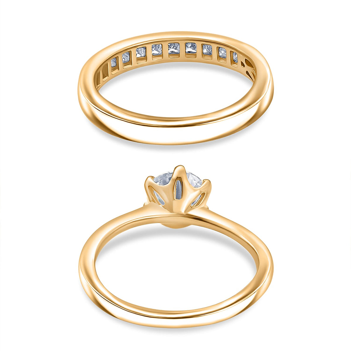 D'Joy Set of 2 -  Moissanite Band Ring in 18K Yellow Gold Plated Sterling Silver 1.50 Ct, Silver Wt. 6.00 Gms. 4417480 4