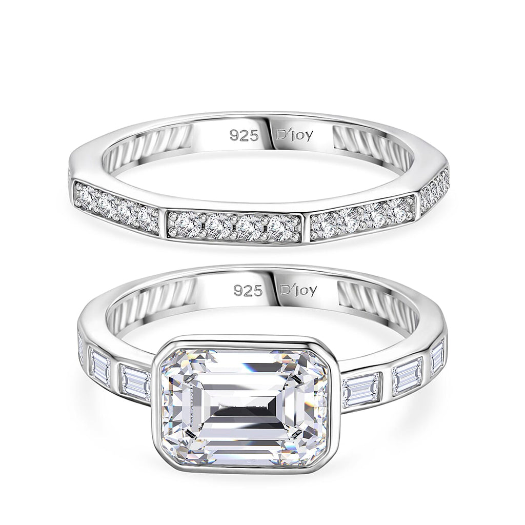 Set of 2 - D'Joy GRA Certified Moissanite D-VVS1 Ring in Rhodium Overlay Sterling Silver 3.20 Ct.