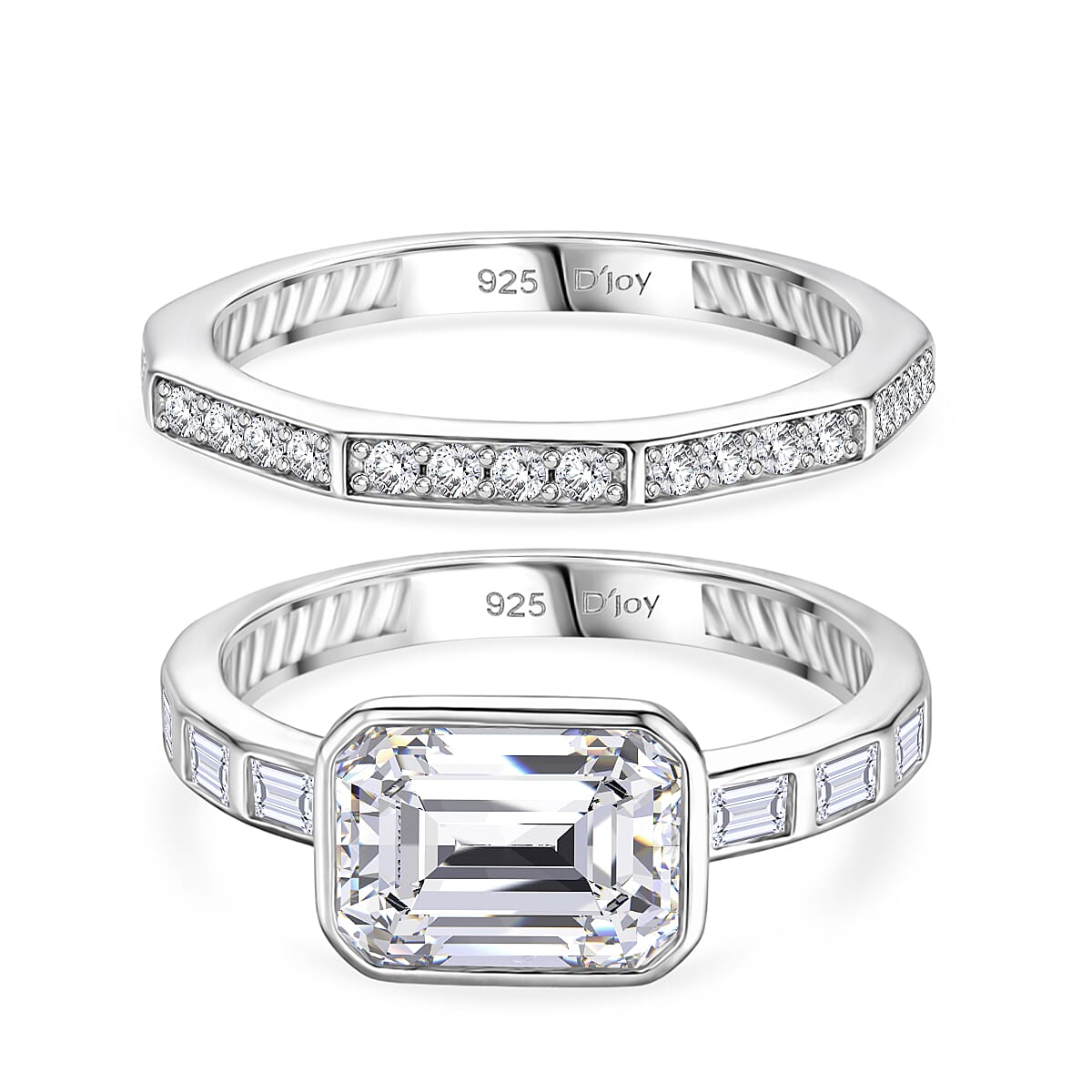 Set of 2 -  D'Joy GRA Certified Moissanite D-VVS1 Ring in Rhodium Overlay Sterling Silver 3.20 Ct. V32614761 0