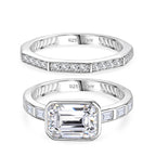 Set of 2 - D'Joy GRA Certified Moissanite D-VVS1 Ring in Rhodium Overlay Sterling Silver 3.20 Ct.