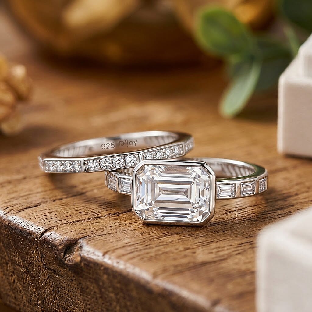 Set of 2 -  D'Joy GRA Certified Moissanite D-VVS1 Ring in Rhodium Overlay Sterling Silver 3.20 Ct. V32614761 3