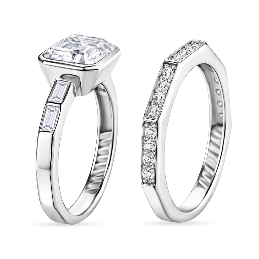 Set of 2 - D'Joy GRA Certified Moissanite D-VVS1 Ring in Rhodium Overlay Sterling Silver 3.20 Ct.