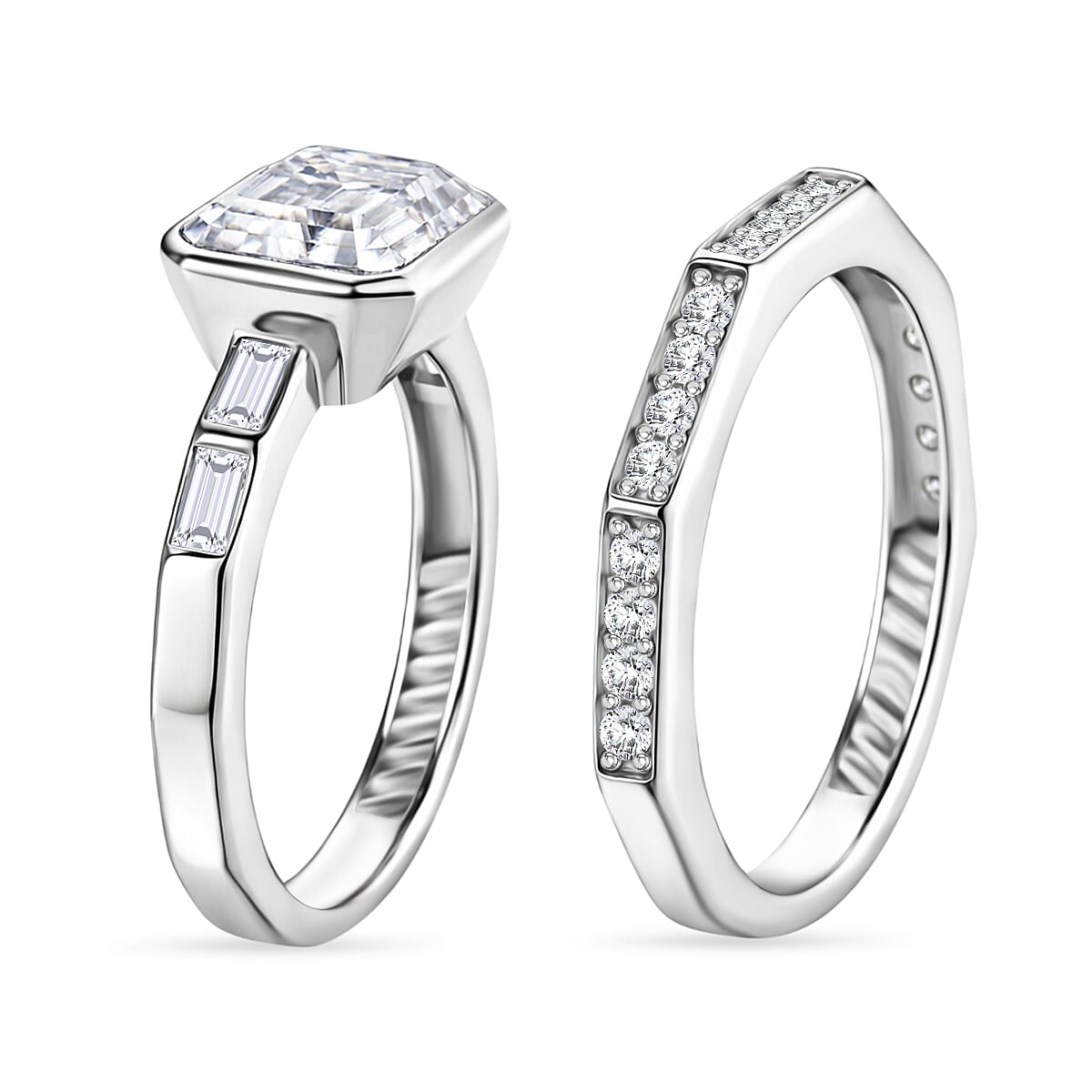 Set of 2 -  D'Joy GRA Certified Moissanite D-VVS1 Ring in Rhodium Overlay Sterling Silver 3.20 Ct. V32614761 4