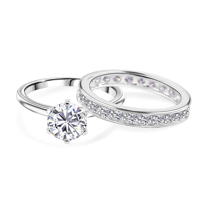 Set of 2 - RADIANTA GRA Certified Moissanite D-VVS1 Ring in Rhodium Overlay Sterling Silver 3.50 Ct. 4366429 1