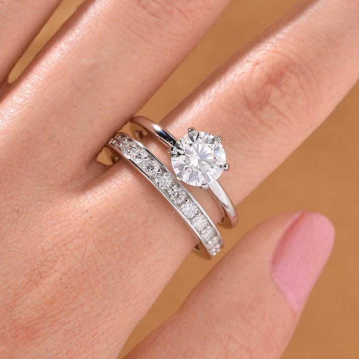 Set of 2 - RADIANTA GRA Certified Moissanite D-VVS1 Ring in Rhodium Overlay Sterling Silver 3.50 Ct. 4366429 2