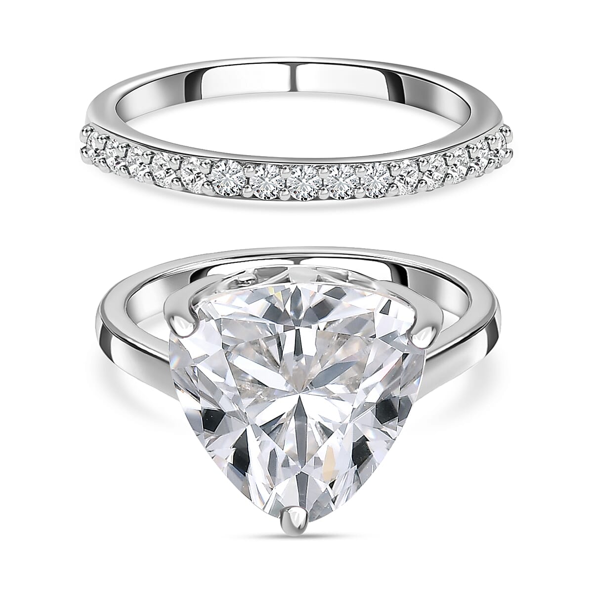 Set of 2 - Moissanite Ring in Platinum Overlay Sterling Silver 5.24 Ct. 4173251 0