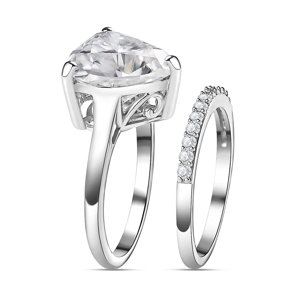 Set of 2 - Moissanite Ring in Platinum Overlay Sterling Silver 5.24 Ct.