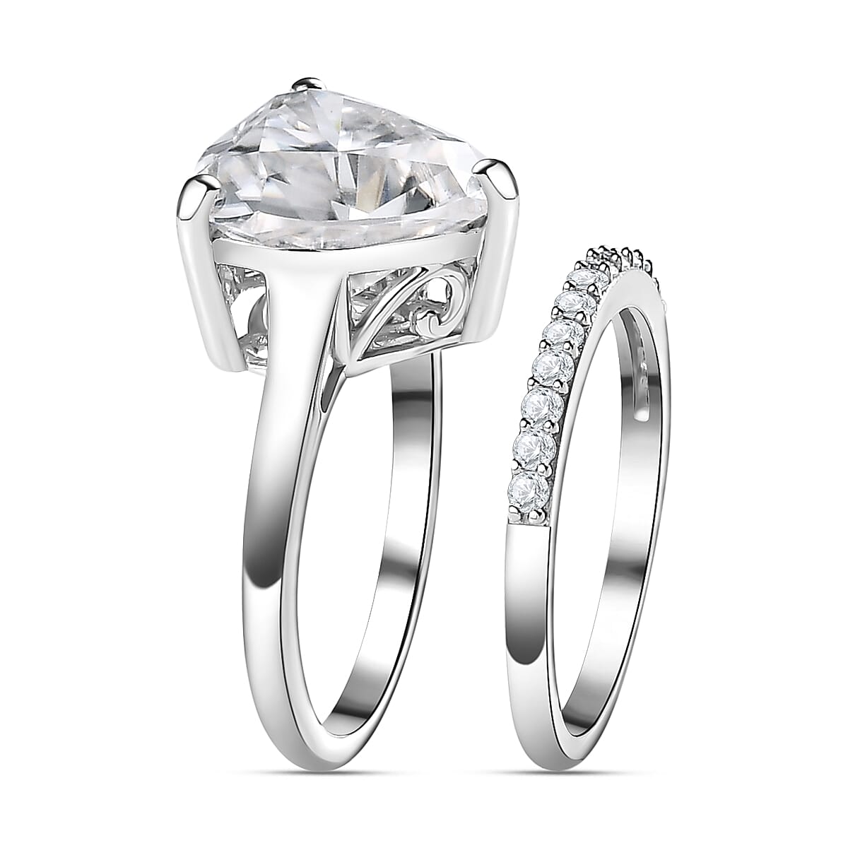 Set of 2 - Moissanite Ring in Platinum Overlay Sterling Silver 5.24 Ct. 4173251 3