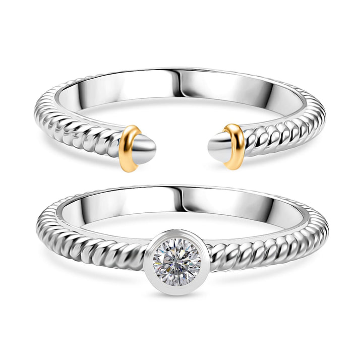 Set of 2 - Moissanite Stackable Ring Sterling Silver, Silver Wt. 8.80 Gms. 4415374 1