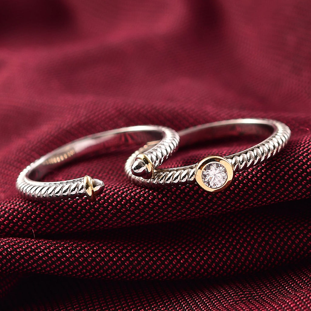 Set of 2 - Moissanite Stackable Ring Sterling Silver, Silver Wt. 8.80 Gms.