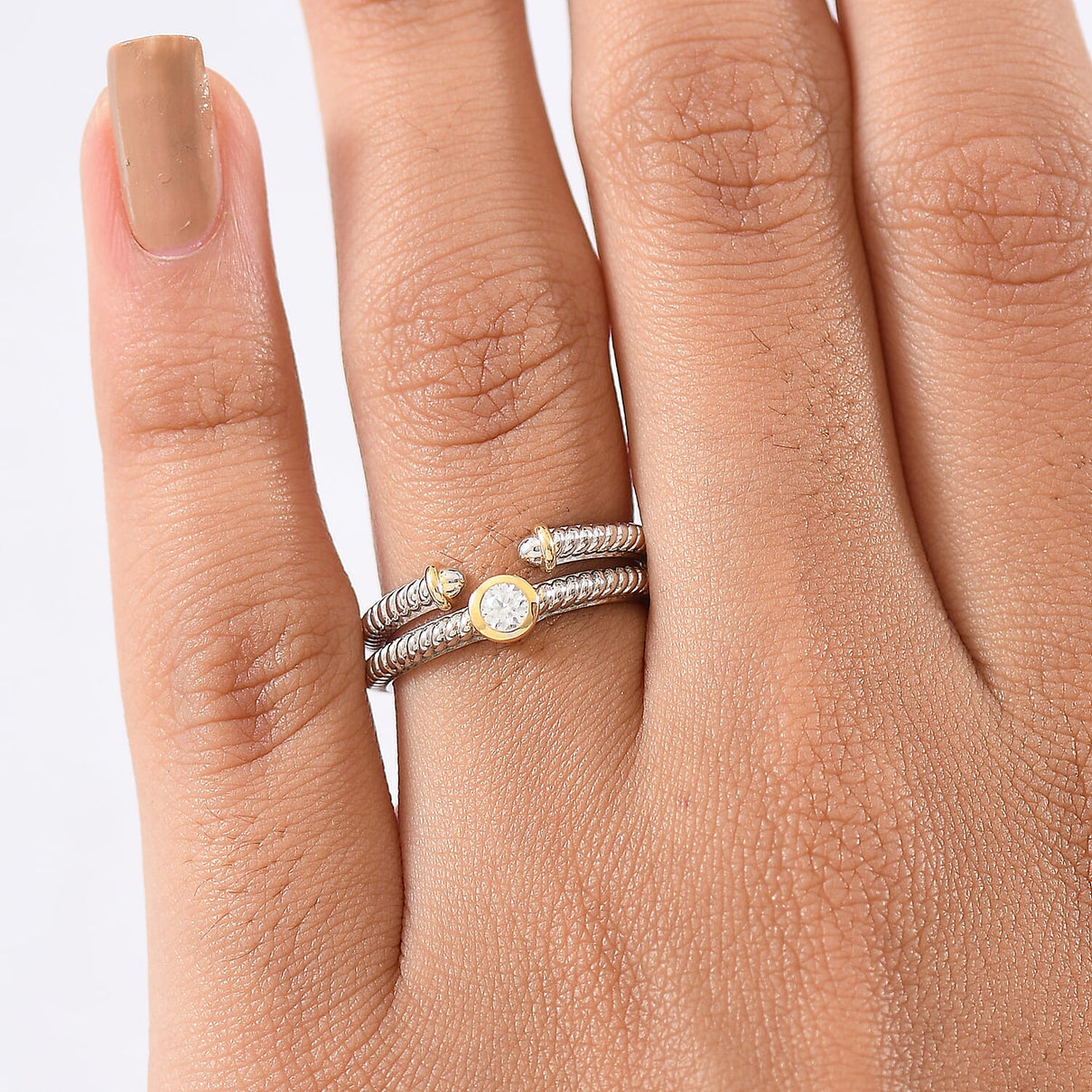 Set of 2 - Moissanite Stackable Ring in Platinum and Yellow Gold Plated Sterling Silver 0.11 Ct. 4415378 3