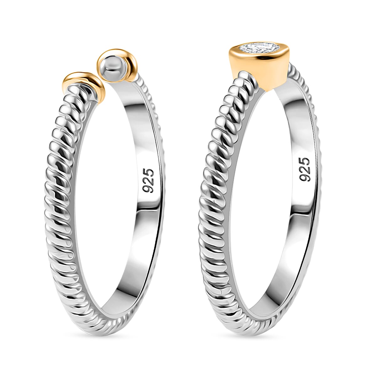 Set of 2 - Moissanite Stackable Ring in Platinum and Yellow Gold Plated Sterling Silver 0.11 Ct. 4415378 4