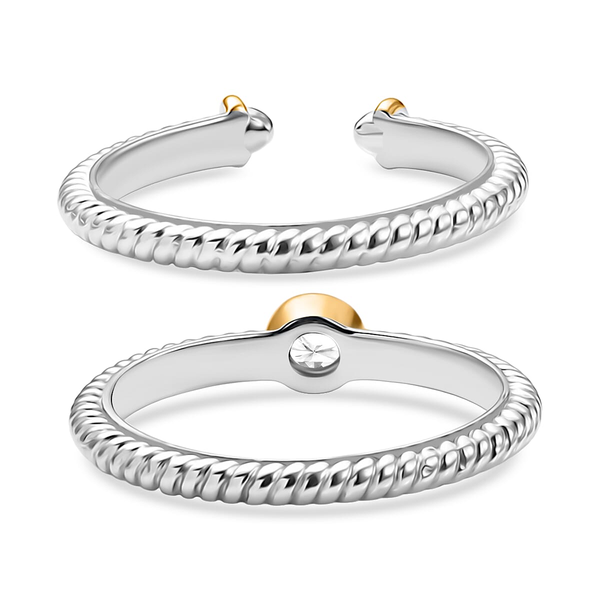 Set of 2 - Moissanite Stackable Ring in Platinum and Yellow Gold Plated Sterling Silver 0.11 Ct. 4415378 5