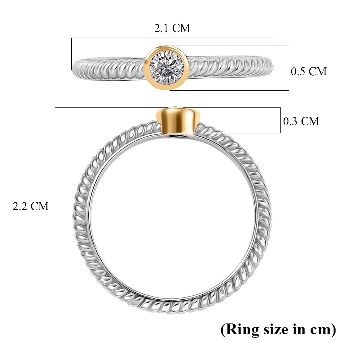 Set of 2 - Moissanite Stackable Ring in Platinum and Yellow Gold Plated Sterling Silver 0.11 Ct. 4415378 6