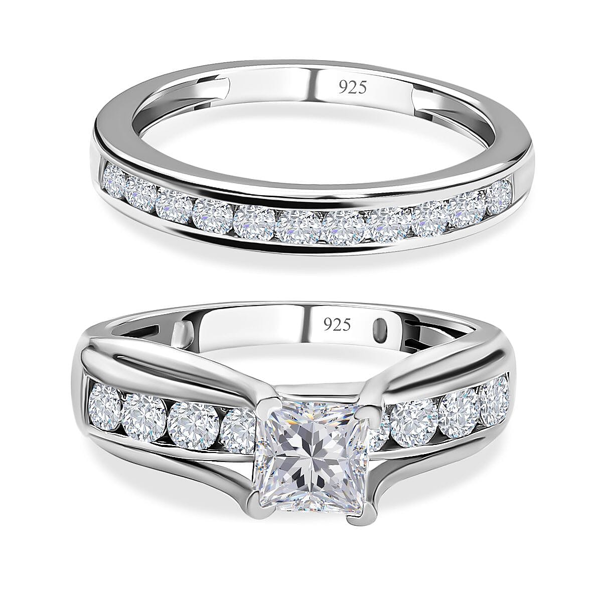 Set of 2 - Moissanite Stackable Ring in Platinum Overlay Sterling Silver 1.40 Ct, Silver Wt 6.70 GM 4226941 0
