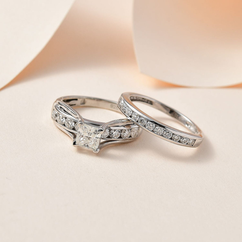 Set of 2 - Moissanite Stackable Ring in Platinum Overlay Sterling Silver 1.40 Ct, Silver Wt 6.70 GM