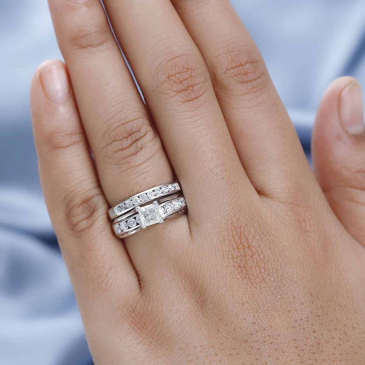 Set of 2 - Moissanite Stackable Ring in Platinum Overlay Sterling Silver 1.40 Ct, Silver Wt 6.70 GM 4226941 2