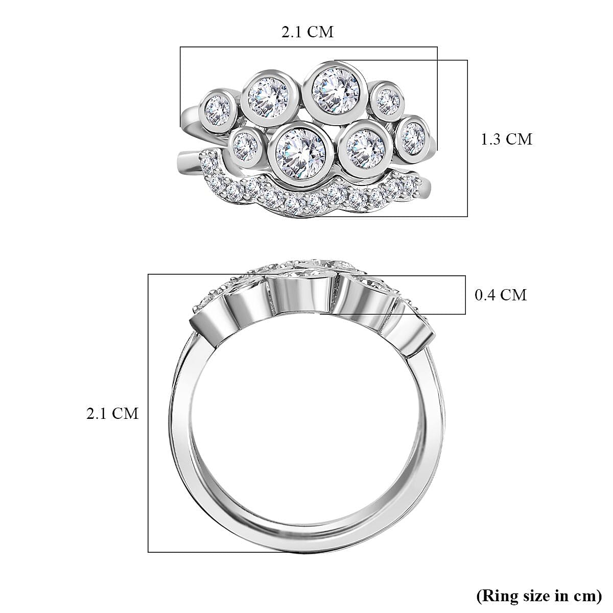 Set of 2 - Moissanite Stackable Bubble Ring in Platinum Overlay Sterling Silver 1.01 Ct 4259214 5