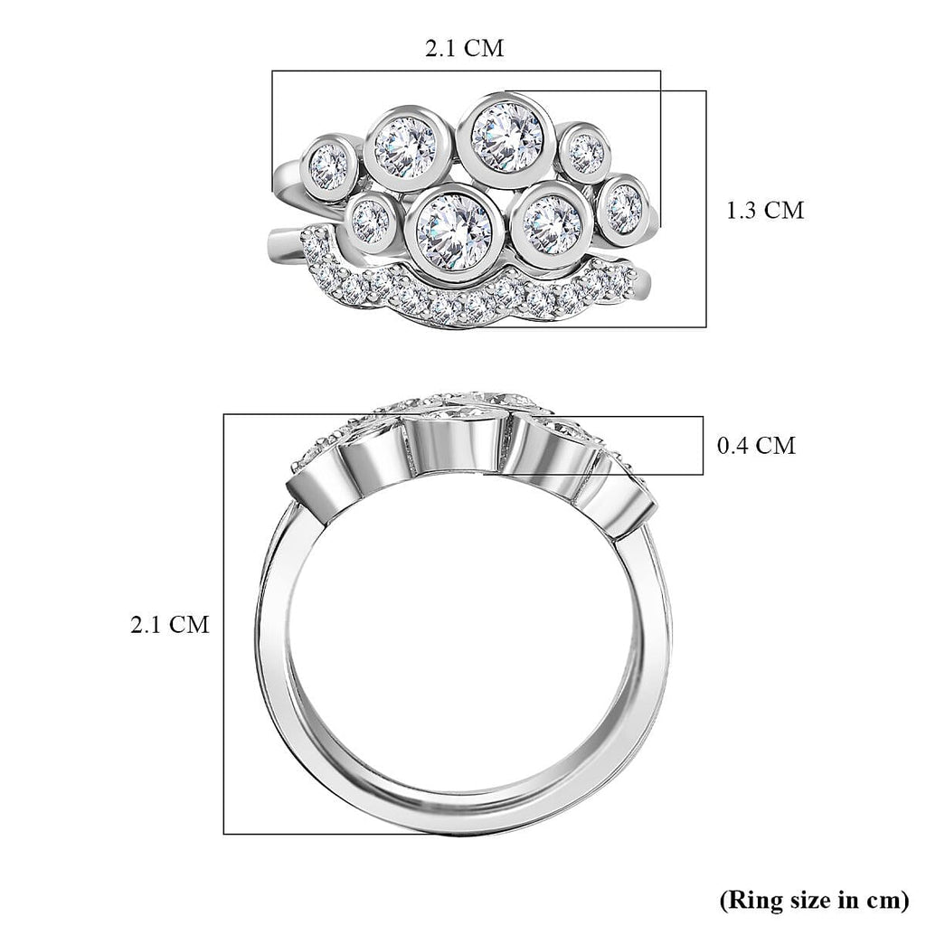 Set of 2 - Moissanite Stackable Bubble Ring in Platinum Overlay Sterling Silver 1.01 Ct