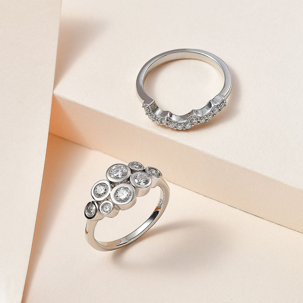 Set of 2 - Moissanite Stackable Bubble Ring in Platinum Overlay Sterling Silver 1.01 Ct