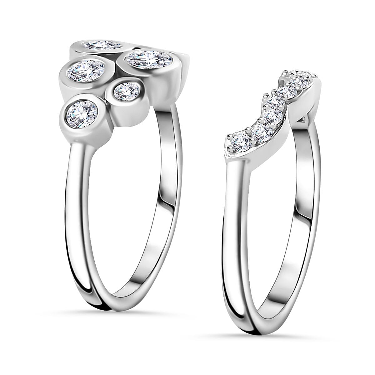 Set of 2 - Moissanite Stackable Bubble Ring in Platinum Overlay Sterling Silver 1.01 Ct 4259231 3