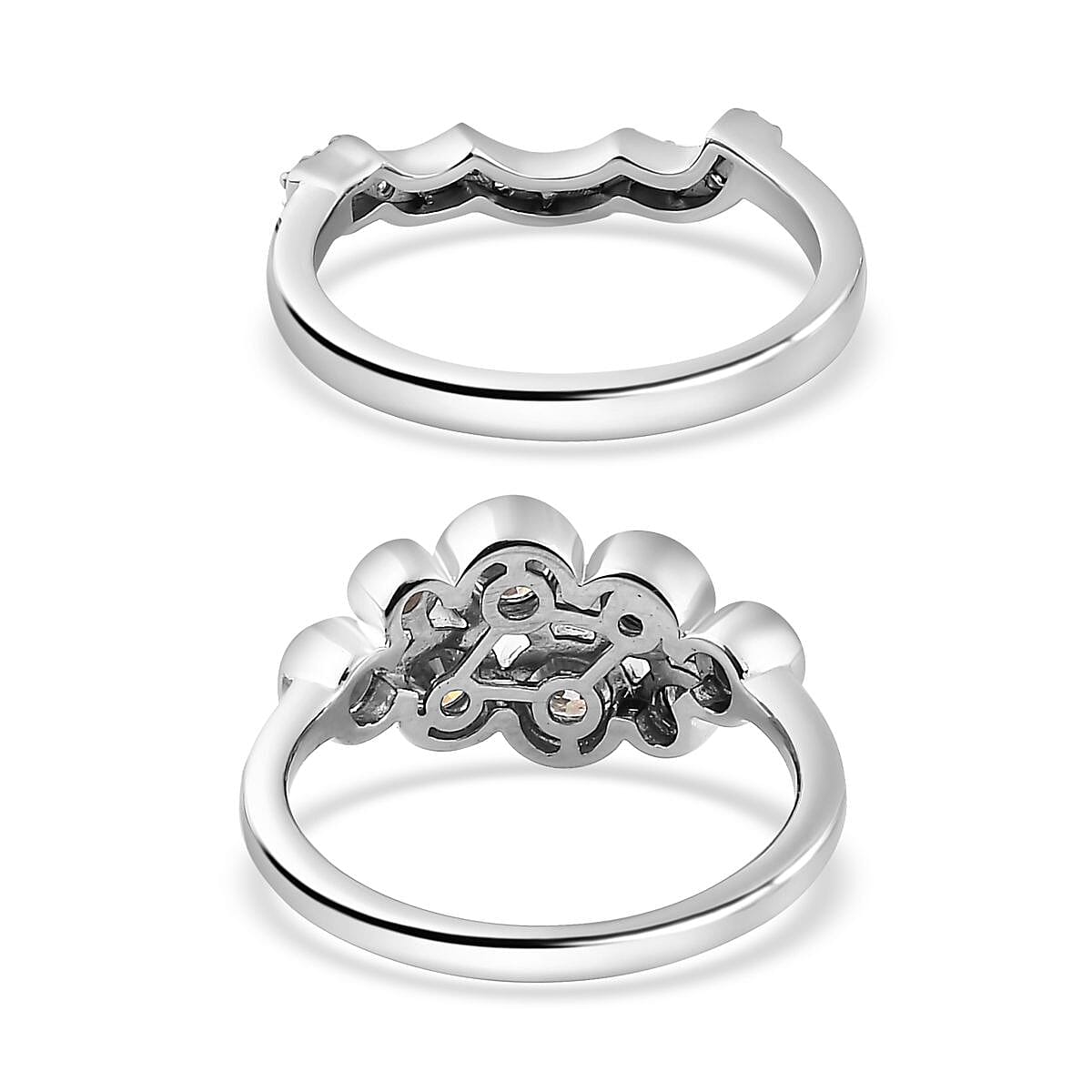 Set of 2 - Moissanite Stackable Bubble Ring in Platinum Overlay Sterling Silver 1.01 Ct 4259231 4
