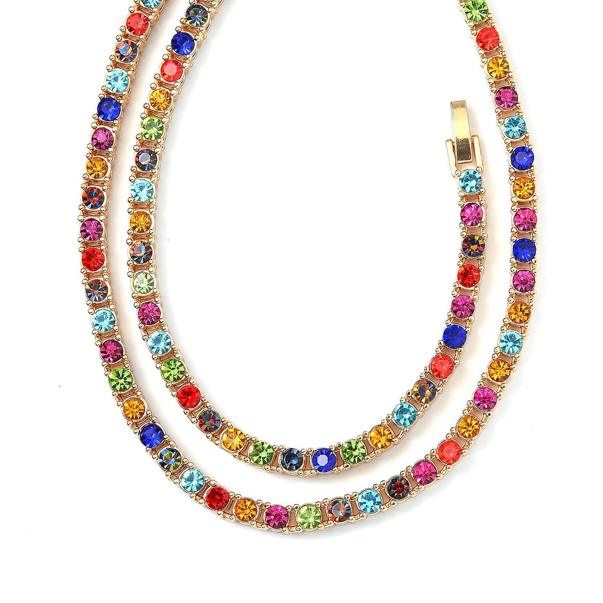 Set of 2 - Multi Color Crystal Tennis Necklace (Size - 20) &amp; Bracelet (Size - 7) in Yellow Gold Tone V32513712 2